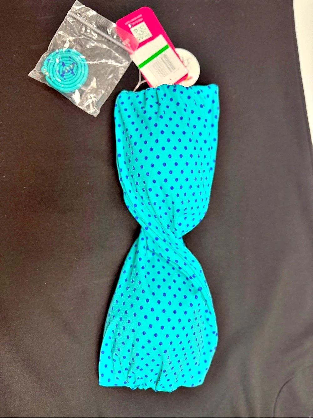 Hula Honey Front Twist Polka Dot Bandeau Bikini Top Blue & Green